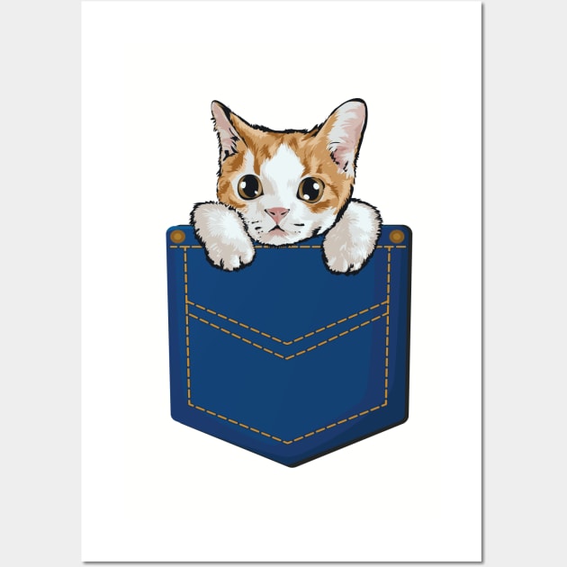 Cute Kitten in Pocket - For Cat Lovers Wall Art by Fun Personalitee